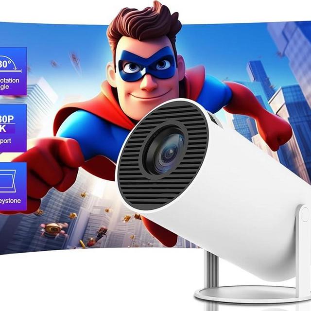 Valieno Auto Keystone Correction Mini Portable Projector, 4K 200 ANSI Smart Projector with Dual WiFi 2.4G/5G, 180 Degree Flip, Round Design (No Built-in Android)