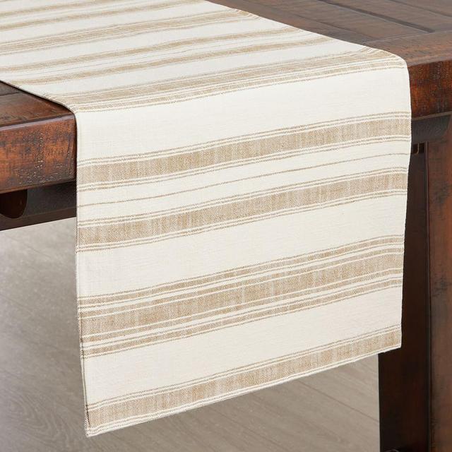 French Striped Organic Cotton Table Runner - Amber/Flax