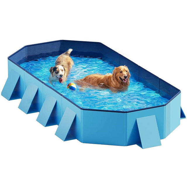 Peteast Foldable Dog Pool with Sturdy Square Design, Durable 82" Lx46 Wx12 D Extra Large Portable Pet Bathtub with Reinforced Sidewalls for Stability, Ideal for Indoor & Outdoor Use (Blue)