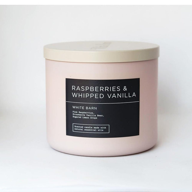 Bath & Body Works, White Barn 3-Wick Candle w/Essential Oils - 14.5 oz - 2022 Spring Scents! (Raspberries & Whipped Vanilla)