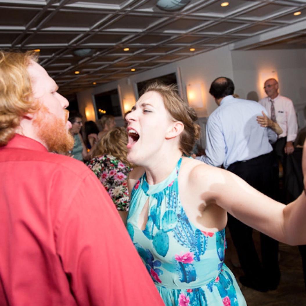 August 2016 - Clearly having a fabulous time at a wedding.