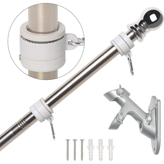 NELXINJO 5FT Flag Pole with Bracket,Professional Stainless Steel No Tangle Spinning Pole and Flag Pole Kit with Bracket for Residential or Commercial