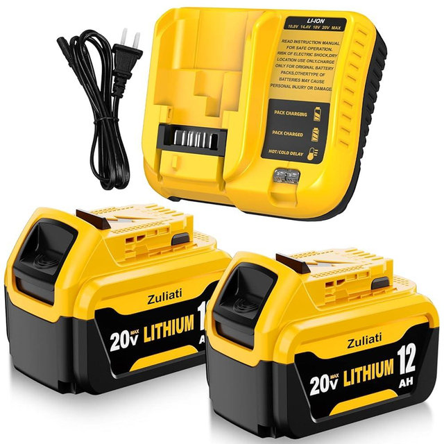 DCB206 12.0Ah Replacement for Dewalt 20V Battery and DCB107 Charger,DCB206-2 DCB203 DCB201 DCB204 Compatible with Dewalt 20 Volt Battery DCD985B Power Tools with LED Indicator(Yellow-12.0Amps-DCB107)