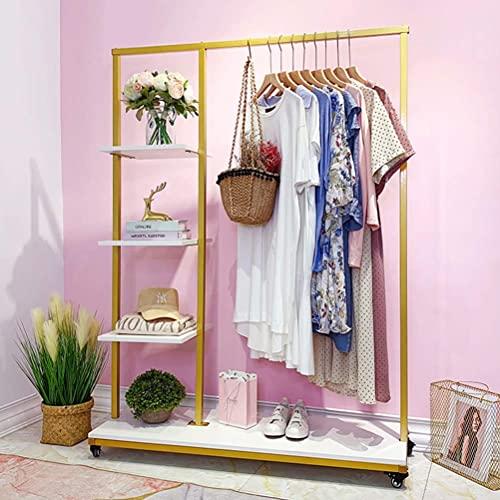 Metal Clothes Garment Racks with 4 Wood Storage Shelves and Hanging Bar Heavy Duty Free Standing Clothing Rack Large Closet Organizer for Boutique 47"
