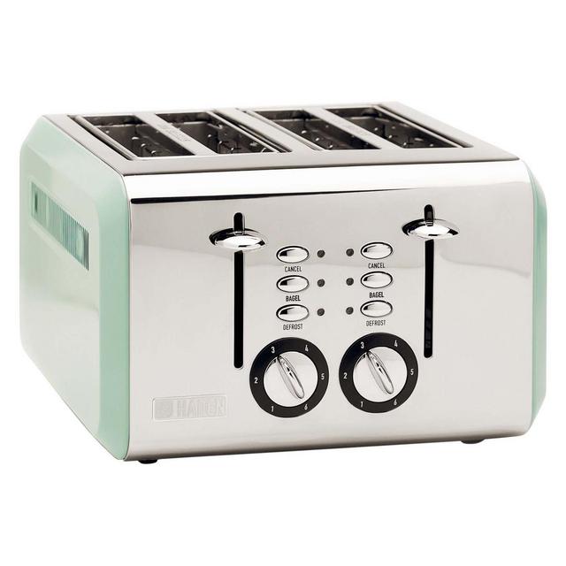 Haden Cotswold 4-Slice Wide Slot Stainless Steel Body Countertop Retro Toaster with Adjustable Browning Control, Sage Green