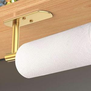 Adhesive Paper Towel Holder Under Cabinet Wall Mount for Kitchen Paper Towel, Paper Towel Roll Holder Stick to Wall, Stainless Steel (Gold)