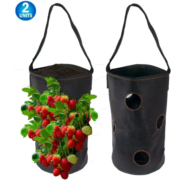 5 Star Super Deals 2 Vertical Garden Hanging Planter 7 Hole Bag for Strawberry & Bare Root Plants Felt Material