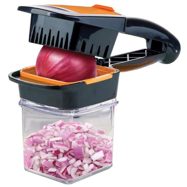 NutriChopper with Fresh-keeping Storage Container - Vegetable Slicer that Chops, Cubes and Wedges, Multi-purpose Food Chopper with Stainless Steel Blades, As Seen On TV