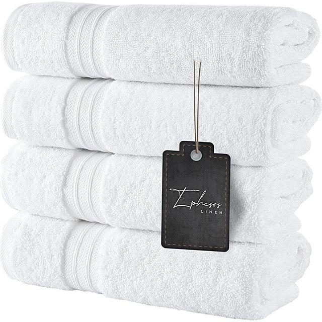 Ephesos 4-Pieces Hand Towels Set | Premium Quality for Daily Bathroom Use, 100% Cotton Towel (Hand Towels Set of 4, White)
