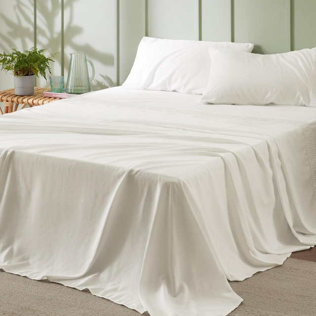 4 Pcs Sheet Sets Solid Embossed King Size Ivory - Bedsure