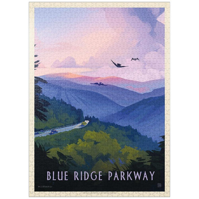 MyPuzzle Blue Ridge Parkway: Bird's Eye View, Vintage Poster - Premium 1000 Piece Jigsaw Puzzle for Adults
