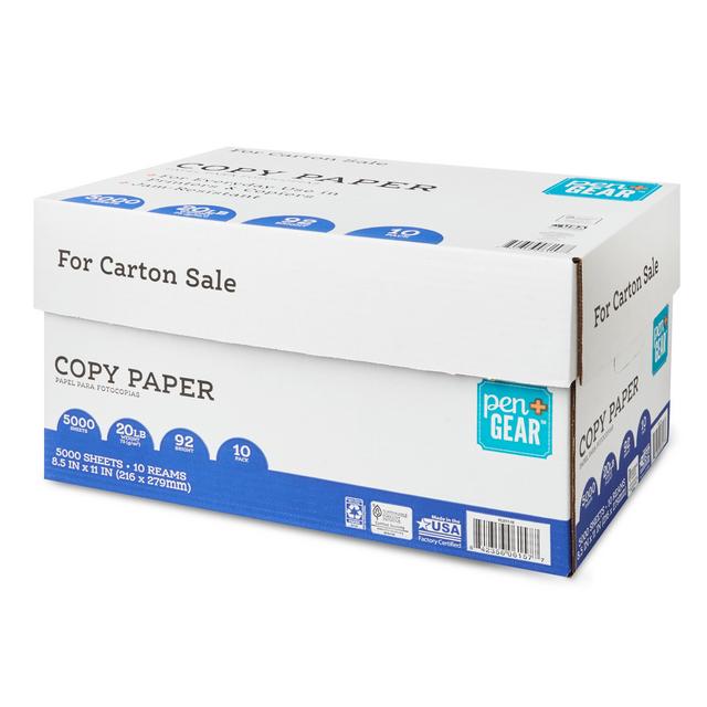 Pen + Gear Copy Paper, 8.5" x 11", 92 Bright, 20lb, 10 Reams (5000 Sheets)