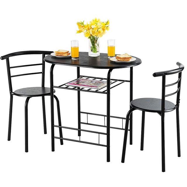 Giantex 3 Piece Dining Set Compact 2 Chairs and Table Set with Metal Frame and Shelf Storage Bistro Pub Breakfast Space Saving for Apartment and Kitchen (Black)