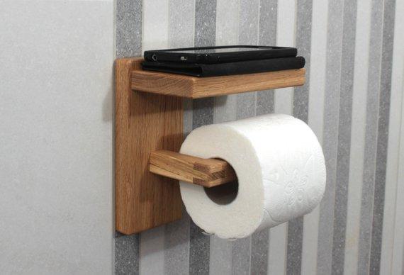 Oak toilet paper holder with shelf - Wood Toilet Roll Holder Wooden Home Decor Minimalist Bathroom