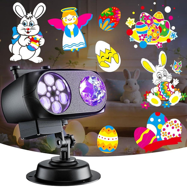 2026 Upgrade Brighter Easter Projector Lights Outdoor,8 Patterns Holiday Projectors 10HD Slides (Ocean Wave & Patterns), Weatherproof Easter Decorations for Light Show