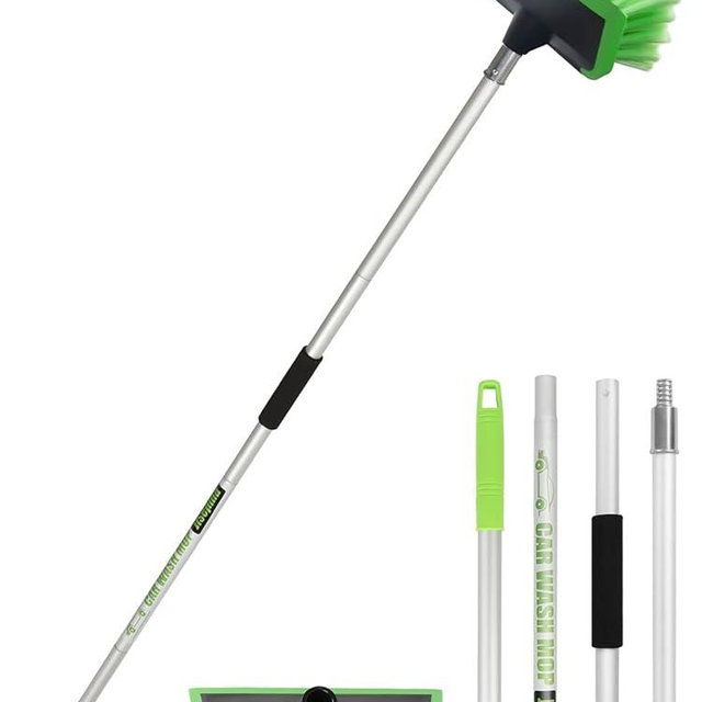 2 in 1 Car Wash Brush with Squeegee PBT Soft Bristle Truck Scrub Detail Brush 60” 151cm with Adjustable Long Handle for Interior Exterior Car Truck RV Boat Deck House Siding Cleaning Sweep Snow