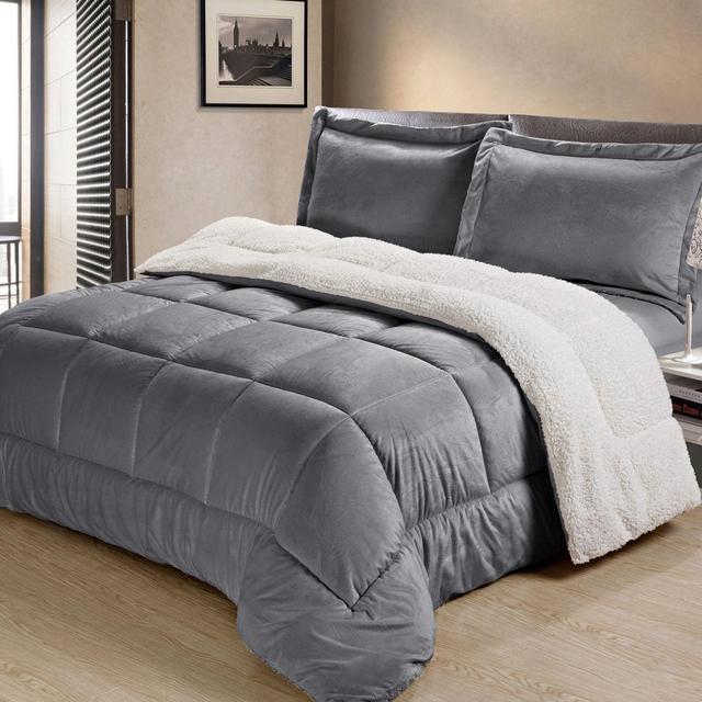 Sherpa Down Alternative 3-Piece King Comforter Set in Pewter