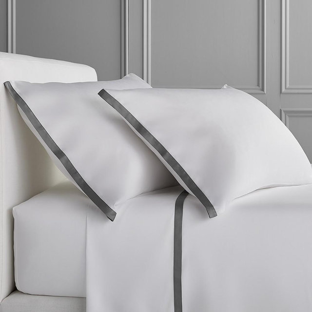 Chambers® Border Sateen Sheet Set, Queen, Gray