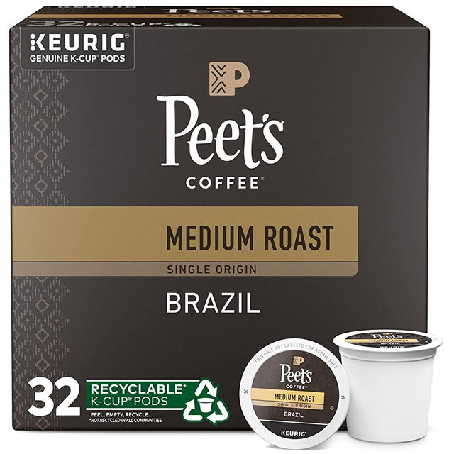Peet's Coffee, Medium Roast K-Cup Pods for Keurig Brewers - Single Origin Brazil 32 Count (1 Box of 32 K-Cup Pods) Packaging May Vary