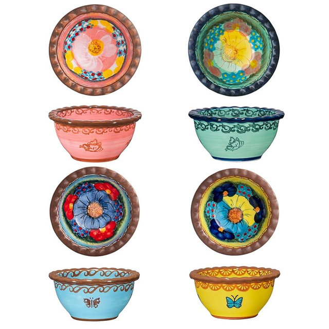Handmade 3 oz Ramekins, silesia Ceramic Creme Brulee Pudding Cups Set of 4 - Hand Painted Small Sauce Bowl for Kitchen in Gift Box, Microwave & Dishwasher Safe, 3.5 inch, Assorted Glazed