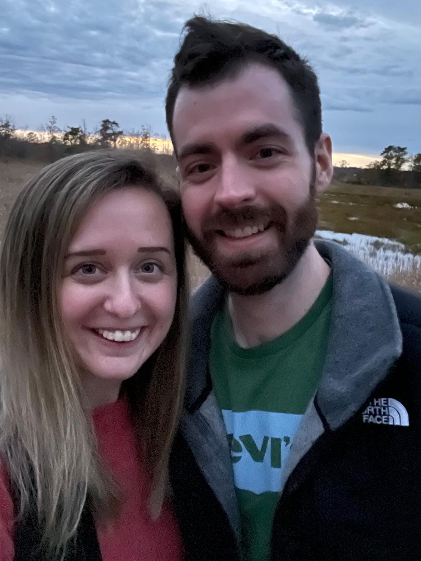 Our first photo together from October 2021, taken while on a walk at the Great Bay Discovery Center