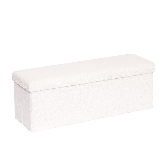 B FSOBEIIALEO Small Storage Ottoman Cube Sherpa Ottomans Foot Rest, Foldable Boucle Ottoman Bench, Faux Teddy Fur, Cream White 43.3"x15"x15"