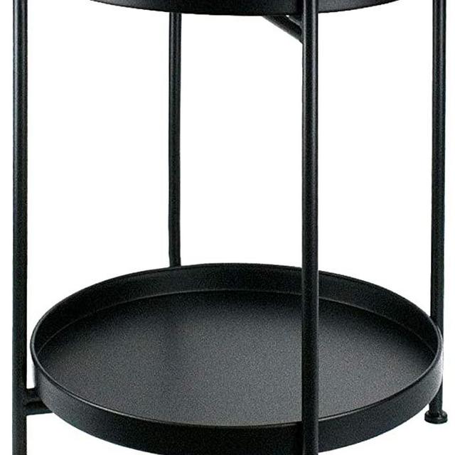 Tray Metal End Table Side Table Round Tray Removable Tray Outdoor & Indoor Drink Snack Coffee Table Telephone Table (Black(2 Plates))