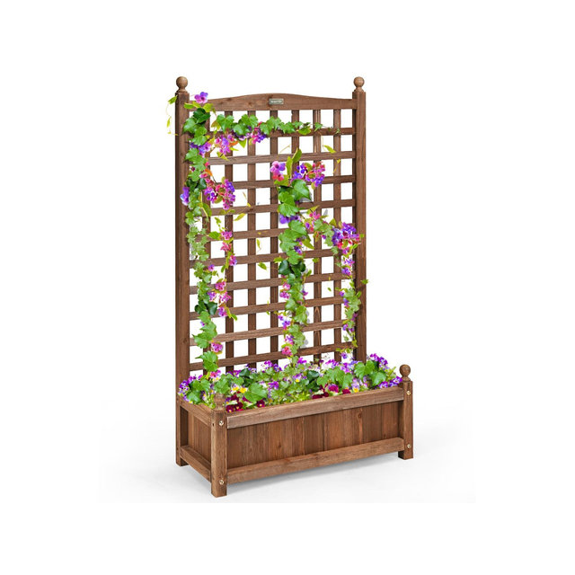 Costway Solid Wood Planter Box with Trellis Weather-Resistant Outdoor 25''x11''x48''