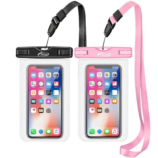 AiRunTech Waterproof Case, Waterproof Cell Phone Dry Bag Compatible for iPhone 14/13/12/12 Pro Max/11/11 Pro/SE/Xs Max/XR/8P/7 Galaxy up to 7.0", Phone Pouch for Beach Kayaking Travel(Black + Pink)