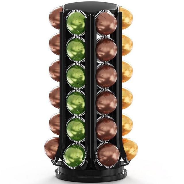 Deco Brothers VertuoLine Pod Holder, 360° Turntable Rotating Pod Carousel Organizer for Nespresso Vertuo Pods, Black