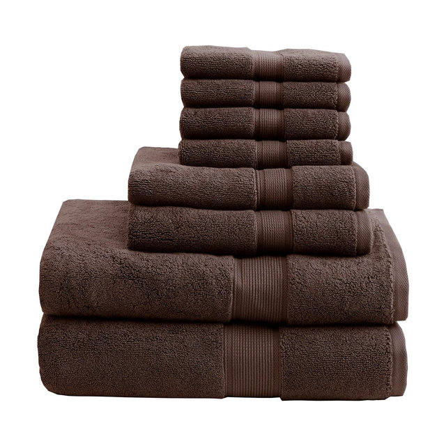 8pc Bath Towel Set Brown
