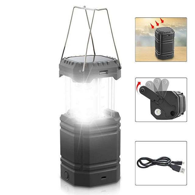 LED Solar Camping Lantern Rechargeable, Hand Crank Lantern Flashlight with 3 Powered Ways & USB Cable(5V DC),3000mAh Power Bank Emergency Camp Lights, Collapsible,Waterproof for Survival Kit&Hurricane