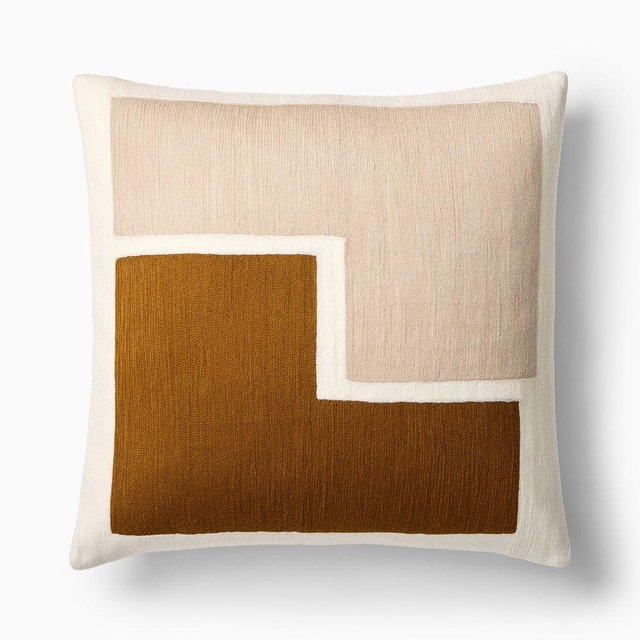 Stacked Shapes Crewel Pillow Cover, 20"x20",Cumin