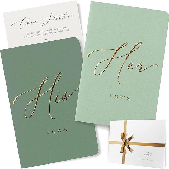 ARTESORI Wedding Vow Book for Her & Him, Soft Touch, Gold Foil Engraving, 28 Lined Pages, Wedding Vow Books His and Hers, Wedding Essentials, Wedding Registry Ideas, His and Hers Gifts [Mint & Sage]
