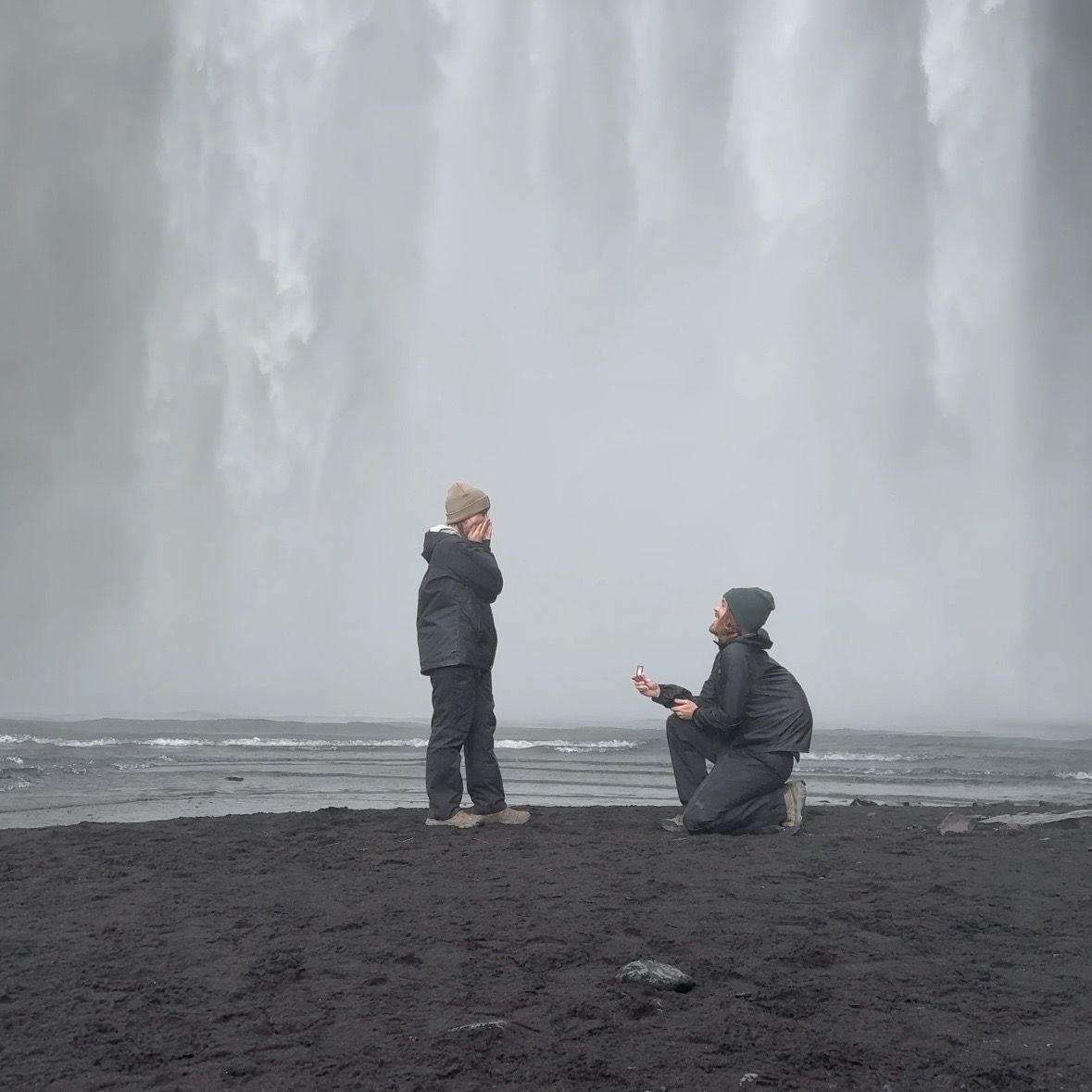 Brady asked me to marry him at Skogafoss in Iceland :) We were soaked and happy - it was the perfect place to propose <3
