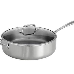 Tramontina Tri-Ply Clad Stainless Steel 6-Quart Saute Pan with Glass Lid, Induction-Ready Cooking Pan, Dishwasher-Safe, NSF-Certified, Made in Brazil