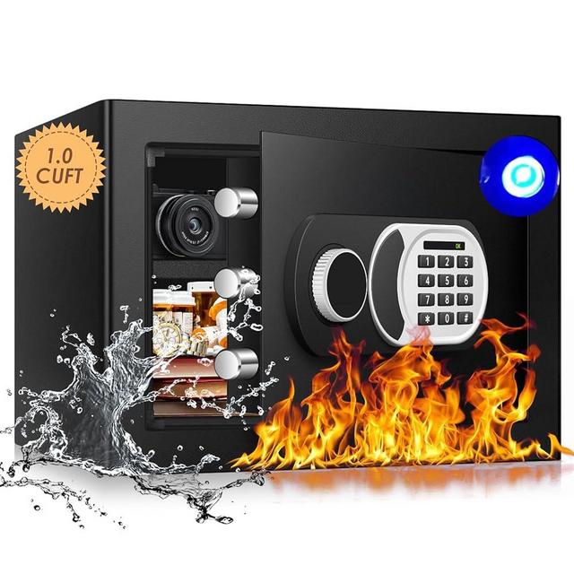 ToruKeep 1.0 Cu Ft Home Safe Box Fireproof Waterproof Digital Security Box Steel Construction with Electronic Keypad, Removable Shelf, Hidden Key Lock, LED Light for Document Money Jewelry Valuables