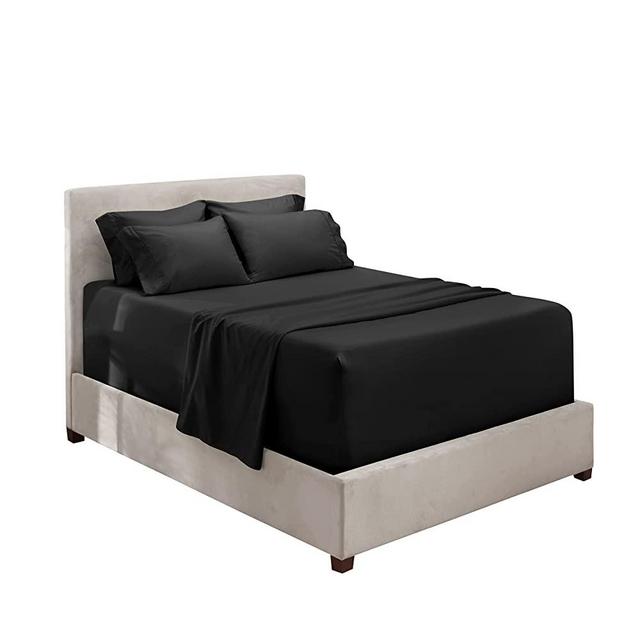 Hearth & Harbor Extra Deep Pocket Queen Sheets, Fits up to 21 inches Depth - Soft Bed Sheets for Queen Size Bed - 6 Piece Queen Size Sheets - Black Sheets, Luxury Bedding Sheets & Pillowcases