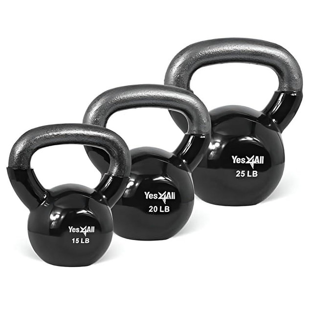 Yes4All Kettlebell, Vinyl Coated Kettlebell Cast Iron Sets with Stable Flat Bottom for Full Body Workout, Push up, Grip Strength Training & Weights Exercises