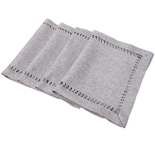 Grelucgo Set of 4 Decorative Handmade Hemstitch Gray Dining Table Placemats, Rectangular 12 by 18 Inch