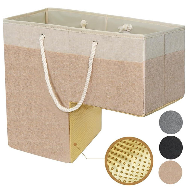 slcinwzdt Stair Basket for Stairs with Handle, Staircase Baskets for Carpeted and Wooden Stairs,16" Step Storage Basket for Toys, Clothes, Books, Tools, with Hard Board, Anti-slip (Beige, 1 pack)