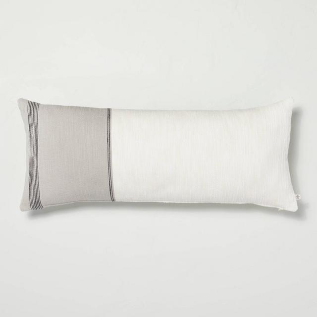 12" x 30" Color Block Border Lumbar Pillow with Zipper Gray - Hearth & Hand™ with Magnolia