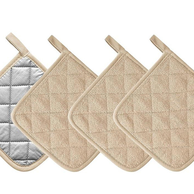 Kitchen Pot Holders Set Heat Resistant Pure Cotton Potholders Kit Trivets Large Coasters Hot Pads Terry Pot Holders for Everyday Cooking and Baking by 7 x 7 Inch (Cream)