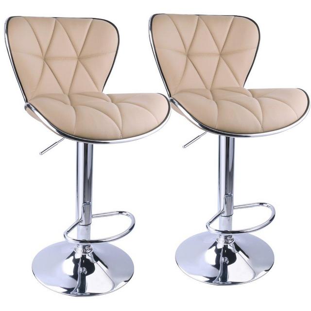 Leopard Shell Back Adjustable Swivel Bar Stools, PU Leather Padded with Back (Khaki)