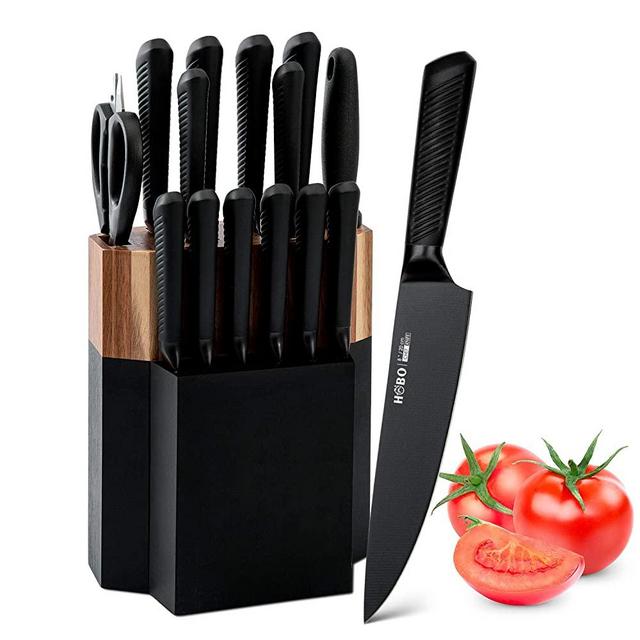 Knife Set, Kitchen Knife Set with Block, 15 Piece Kitchen Knife Set, Chef Knife Set Kitchen Knife with Sharpener High German Carbon Stainless Steel Knife Steak Knife Set Bread Knife Boxed Knife Set