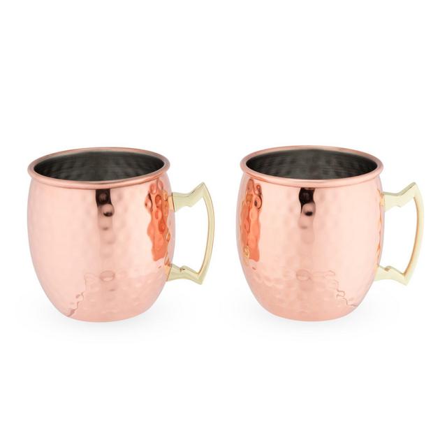 True Moscow Mule Mug Set of 2, Stainless Steel, Copper Finish, Holds 16 oz, Cocktail Drinkware