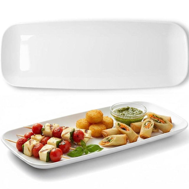 Rectangle White Serving Tray (2-Pack) - 17.5" Disposable Serving Platter for Appetizer, Fruits & Serving Dishes | Perfect Plastic Tray for Party Serveware