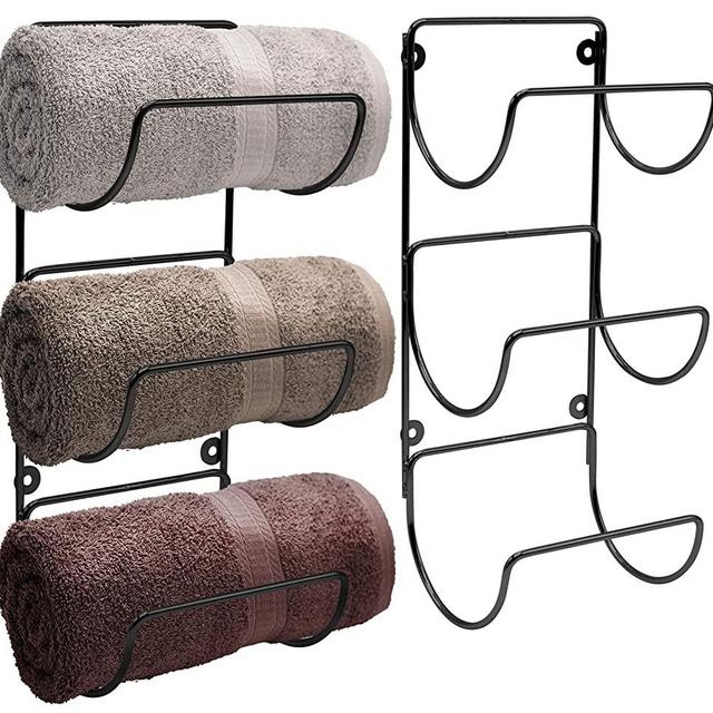 Sorbus Towel Rack Holder Set - Wall Mounted Storage Organizer for Towels, Washcloths, Hand Towels, Linens, Ideal for Bathroom, Spa, Salon, Modern Design, Set of 2 (Black)