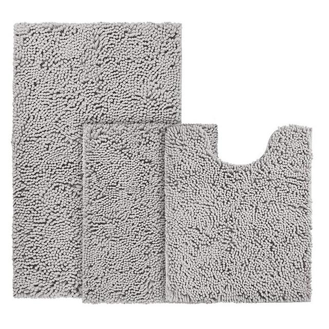 BYSURE Light Grey Bathroom Rug Set 3 Piece Non Slip Extra Absorbent Shaggy Chenille Bathroom Rugs and Mats Sets, Soft & Dry Bath Rug/Mat Sets for Bathroom Washable Carpets Set