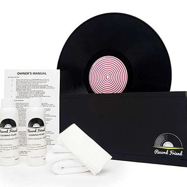 Record Friend! Vinyl Record Cleaner, Cleaning Accessories and Drying Rack Kit - Spin Up To 500 Records Clean! Album Washer Machine incl. Record Cleaning Solution Fluid, 2x Brush, Cloths, Rack and More